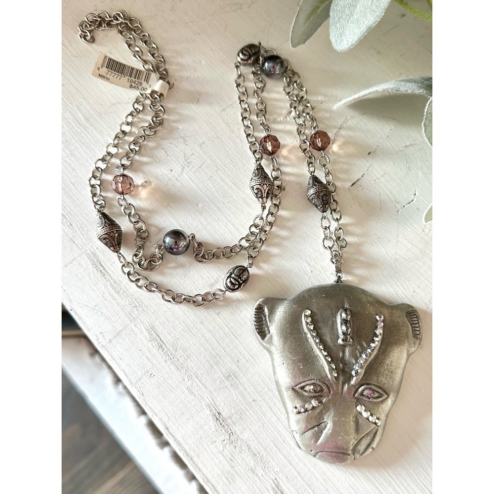 Tara Brand, lion rhinestone embellished long necklace NWT